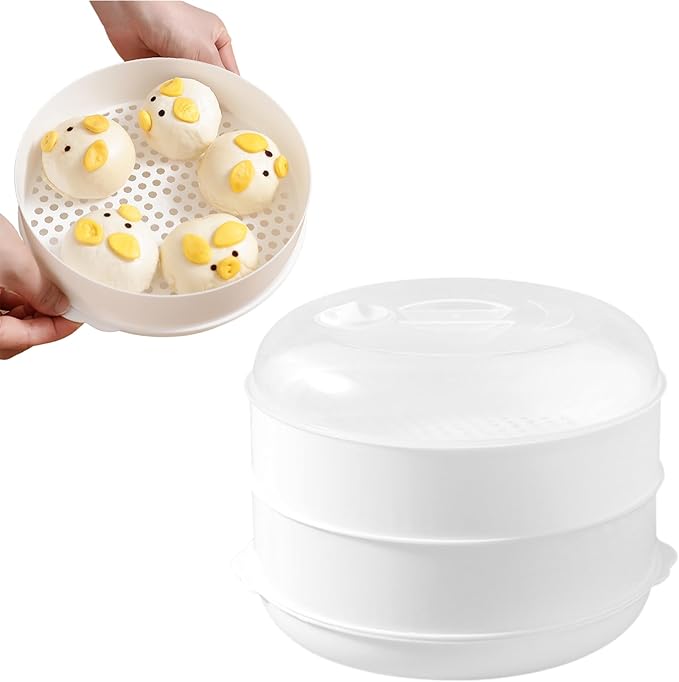 Double Layer Microwave Steamer Pot 3 Tier Food Cooker For Rice Vegetables Fish Meat - Image 1