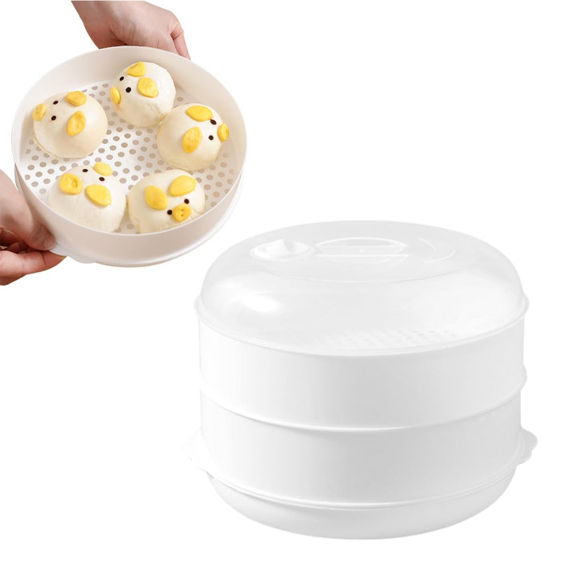 Double Layer Microwave Steamer Pot 3 Tier Food Cooker For Rice Vegetables Fish Meat - Image 2