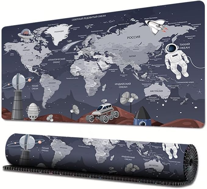 CozyNook World Map Gaming Mouse Pad XL Large Desk Pad Computer Game Desk Mat for Keyboard and Mouse with Non-Slip Base,Stitched Edges,Waterproof Mousepad for Gamer,Office &Home 80cm X 30cm (Charcoal) - Image 2