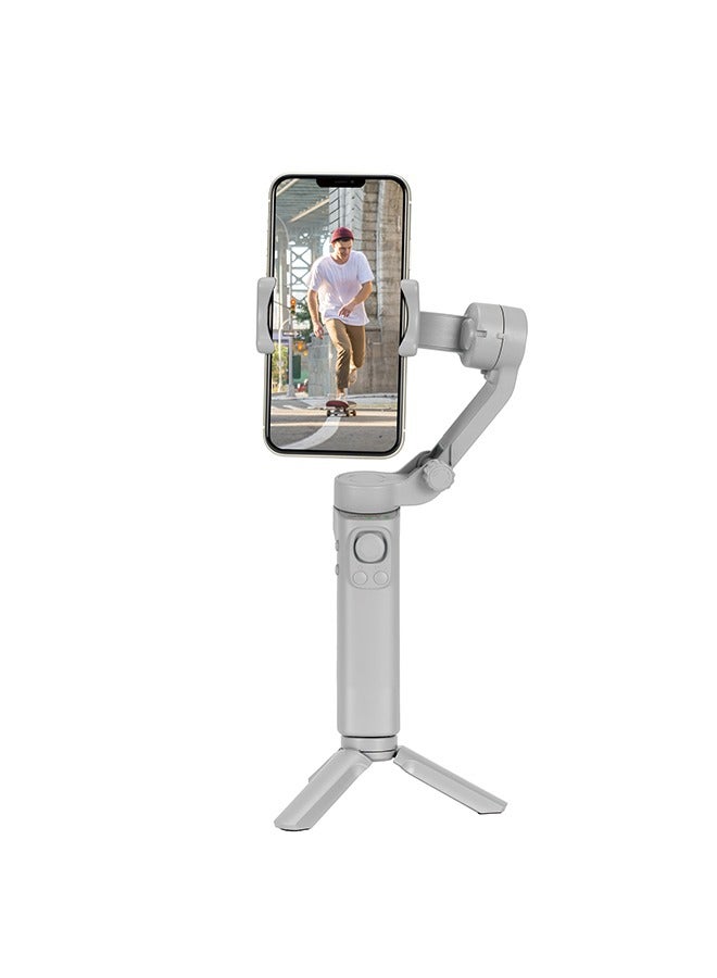 F5 3-Axis Foldable Stabilizer with App Control - Gray White, Compact & Lightweight, 252x121x54mm (Open), 148x108x42mm (Folded), 290g, 150°/s Rotation, Type-C USB Charging, 6-7 Hours Working Time
