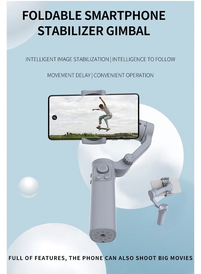 F5 3-Axis Foldable Stabilizer with App Control - Gray White, Compact & Lightweight, 252x121x54mm (Open), 148x108x42mm (Folded), 290g, 150°/s Rotation, Type-C USB Charging, 6-7 Hours Working Time