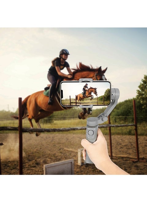 F5 3-Axis Foldable Stabilizer with App Control - Gray White, Compact & Lightweight, 252x121x54mm (Open), 148x108x42mm (Folded), 290g, 150°/s Rotation, Type-C USB Charging, 6-7 Hours Working Time