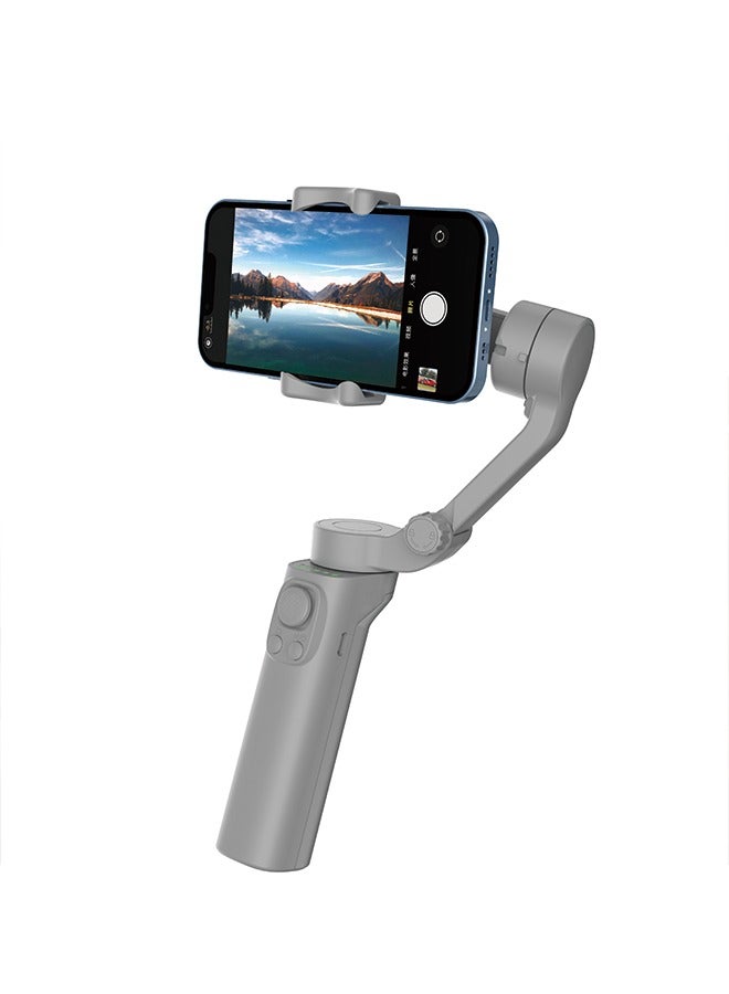F5 3-Axis Foldable Stabilizer with App Control - Gray White, Compact & Lightweight, 252x121x54mm (Open), 148x108x42mm (Folded), 290g, 150°/s Rotation, Type-C USB Charging, 6-7 Hours Working Time