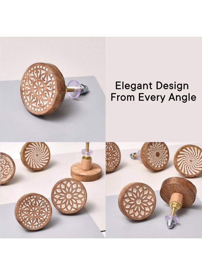 Indian-Shelf IndianShelf 6 Pieces Wooden Cabinet Knobs, Boho Drawer Pulls, Round Floral Knobs for Dresser, Polished Brown  - Image 5