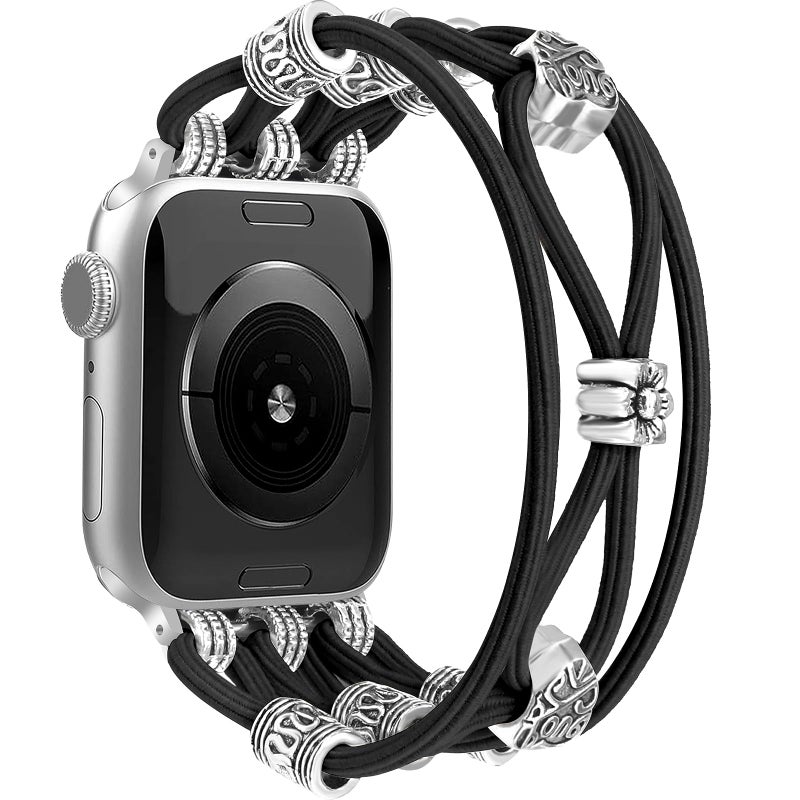 Newlibery Beaded Bracelet Compatible with Apple Watch Band 40mm 41mm 38mm 42mm(S10/11) Women Boho Braided Solo Loop Nylon Stretchy Dressy Replacement Strap for iWatch Series 11/10/9/8/7/6/5/4 SE 3/2/1 - Image 1