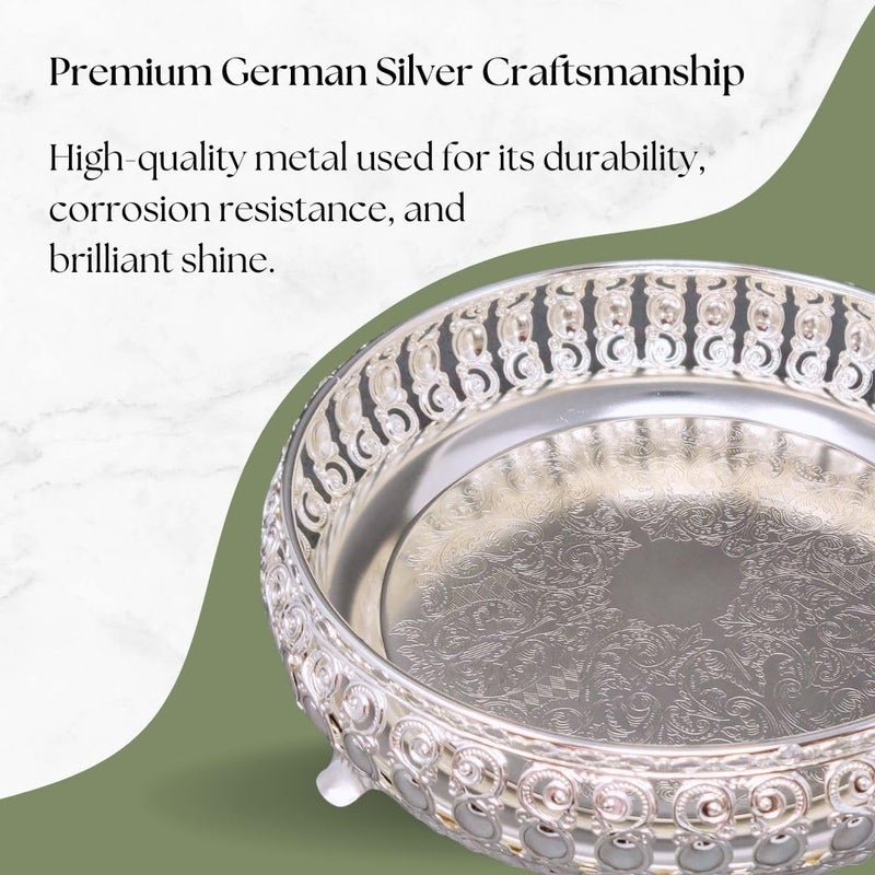 POSH Exquisite Round German Silver Tray A - Elegant Decorative Tray for Serving and Home Decor | Perfect for Dining, Tea Parties, Cocktail Gatherings, and Festive | Timeless Hosting Essential - Image 5