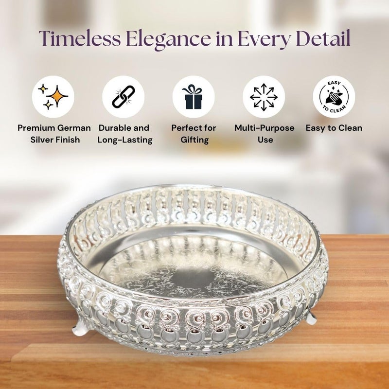 POSH Exquisite Round German Silver Tray A - Elegant Decorative Tray for Serving and Home Decor | Perfect for Dining, Tea Parties, Cocktail Gatherings, and Festive | Timeless Hosting Essential - Image 4