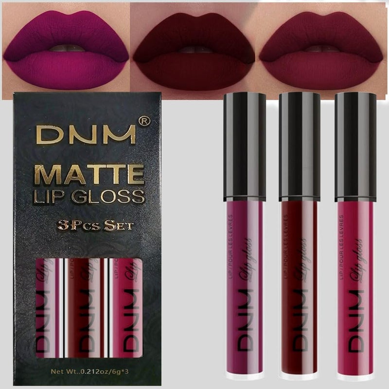 DNM 3Pcs Dark Red Purple Plum Matte Liquid Lipstick Sets for Women Matte Lip Stain Long Lasting Waterproof, Burgundy Blood Blue Red lipstick, Black Cherry Maroon Gothic 24 Hours Magic Lipsticks - Image 1
