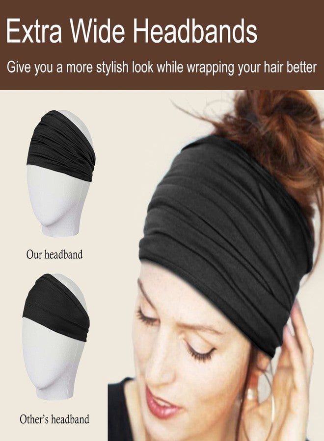 TERSE 2 Packs Headbands for Women Boho Extra Wide 7’’ Black Head Bands African Knotted Non Slip Fashion Hair Band Stretch Yoga Workout Running Gym Hairbands Turban Bandana for Girls (Black+Drak Grey) - Image 2