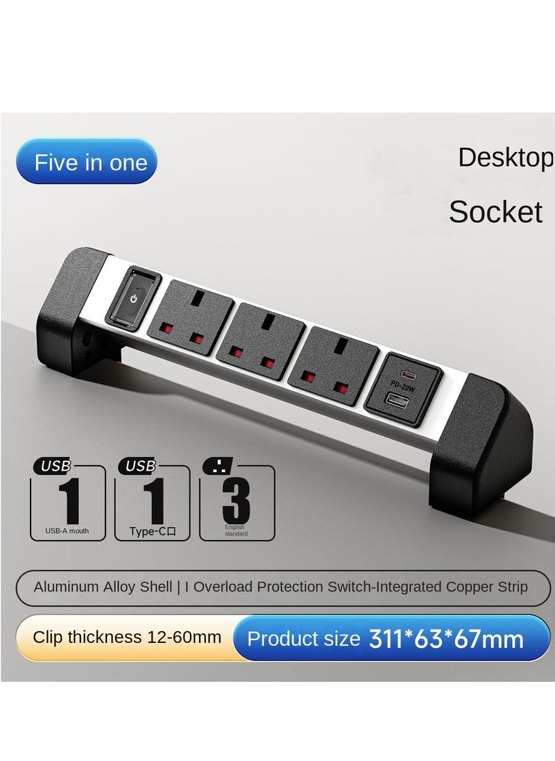 Generic - Demu UK Standard Desktop Clip-On Socket - Multifunctional 2M Drill-Free USB Quick Charge Socket - Image 1