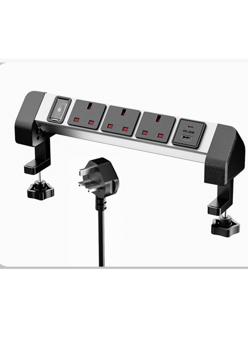 Generic - Demu UK Standard Desktop Clip-On Socket - Multifunctional 2M Drill-Free USB Quick Charge Socket - Image 1