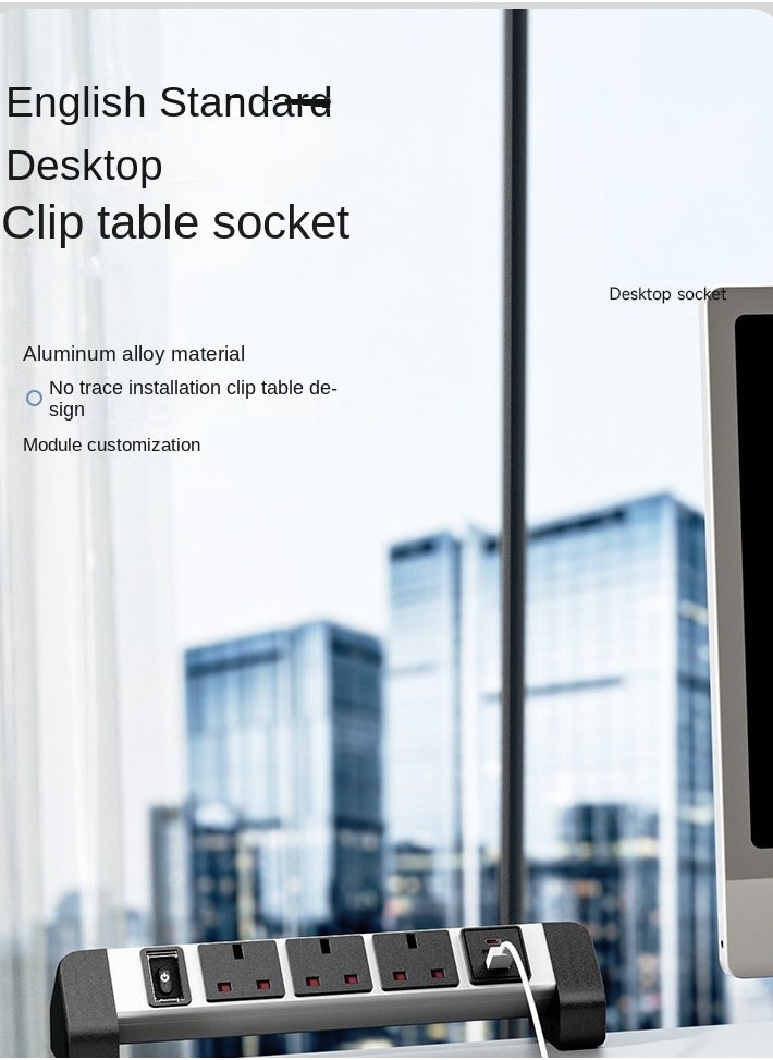 Generic - Demu UK Standard Desktop Clip-On Socket - Multifunctional 2M Drill-Free USB Quick Charge Socket - Image 1