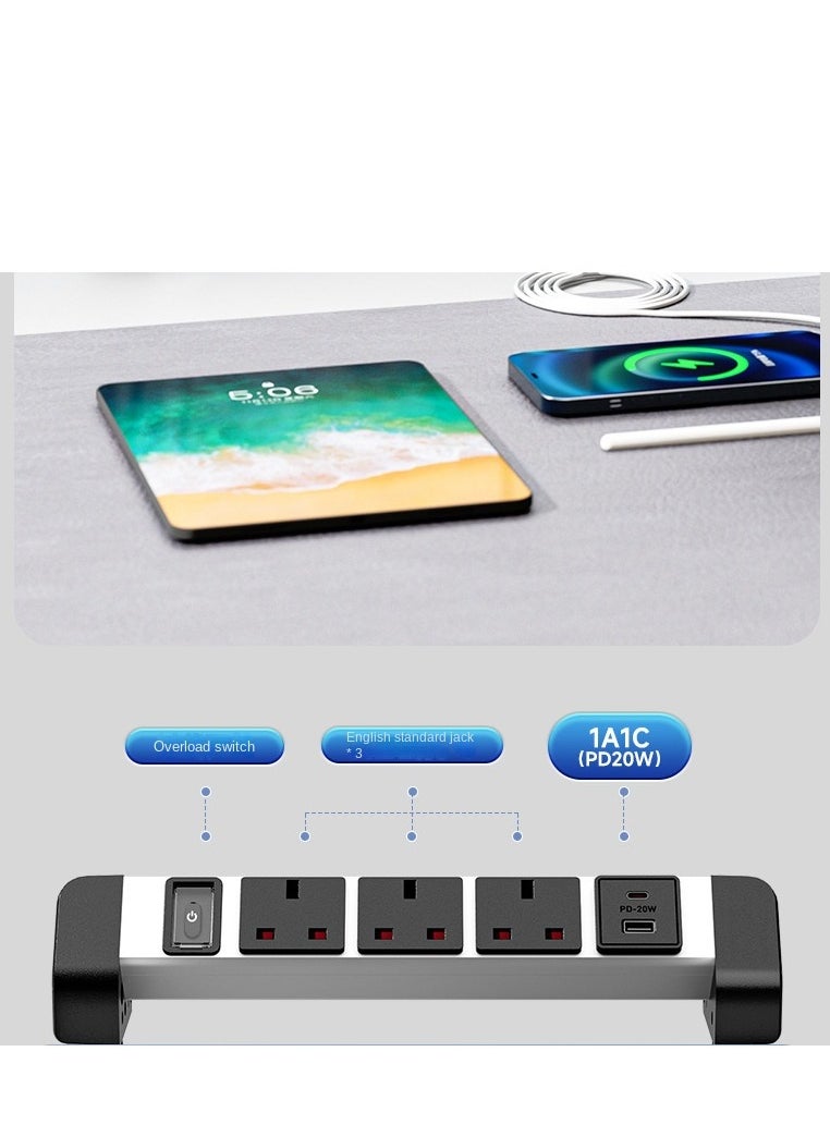 Generic - Demu UK Standard Desktop Clip-On Socket - Multifunctional 2M Drill-Free USB Quick Charge Socket - Image 1