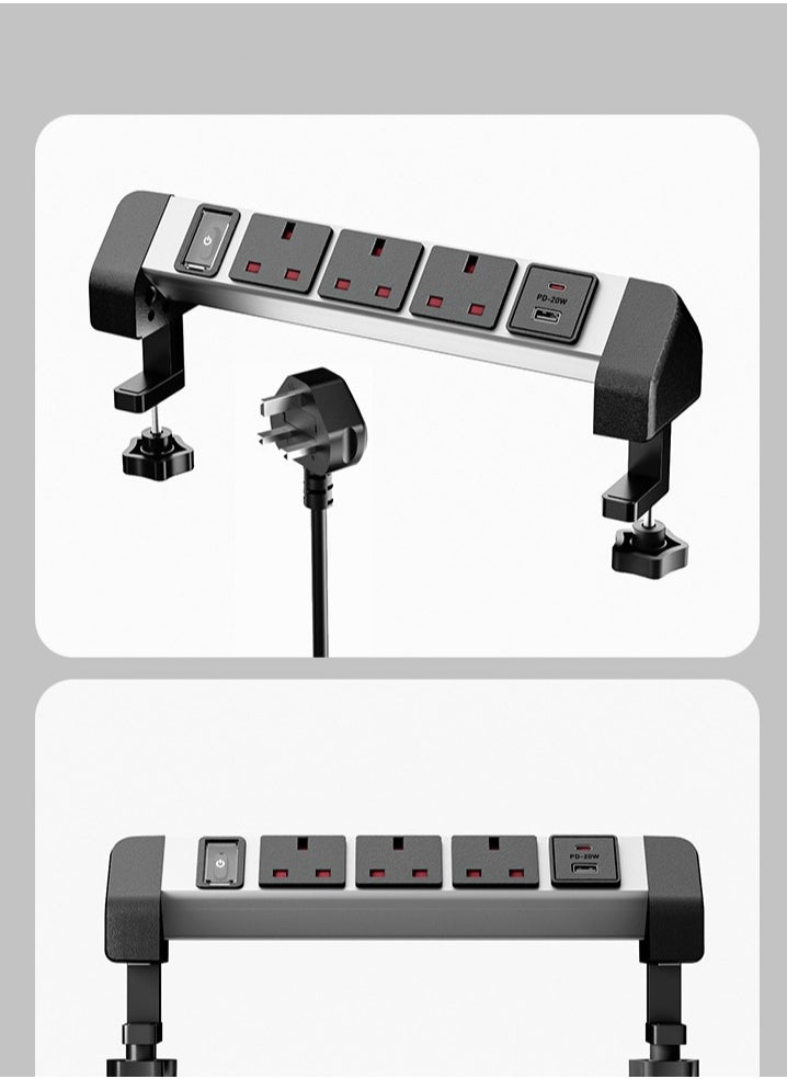 Generic - Demu UK Standard Desktop Clip-On Socket - Multifunctional 2M Drill-Free USB Quick Charge Socket - Image 1