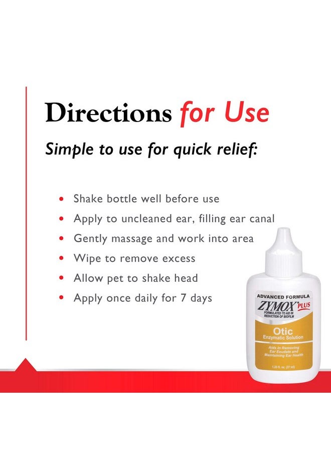 Zymox - Zymox Advanced Formula Otic Plus Enzymatic Ear Solution for Dogs and Cats Without Hydrocortisone, 1.25oz - Image 1