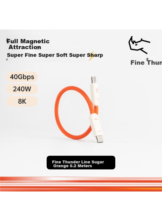 Candysign Sugar Compatible With Thunderbolt 4 Data Cable Usb4 Full-featured 240w Fast Charging Type-c 20cm Candy Orange Thunder Line For Macbook Huawei Notebook 8k Video Short Cable - Image 1