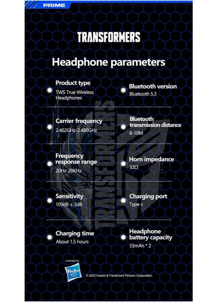 TRANSFORMERS - Transformers TF-T08 TWS True Wireless Bluetooth V5.3 Headphones - Black - Image 1