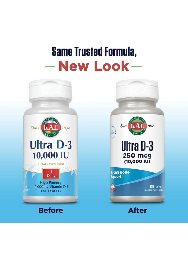 KAL Ultra Vitamin D3 10000 IU 250 mcg, High Potency Vitamin D Tablets, Calcium Absorption, Bone Health and Immune Support Supplement, Rapid Disintegration D-3 ActivTabs, 120 Servings, 120 Tablets - Image 2