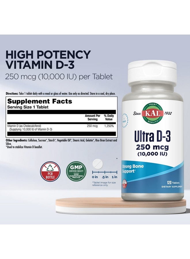 KAL Ultra Vitamin D3 10000 IU 250 mcg, High Potency Vitamin D Tablets, Calcium Absorption, Bone Health and Immune Support Supplement, Rapid Disintegration D-3 ActivTabs, 120 Servings, 120 Tablets - Image 3