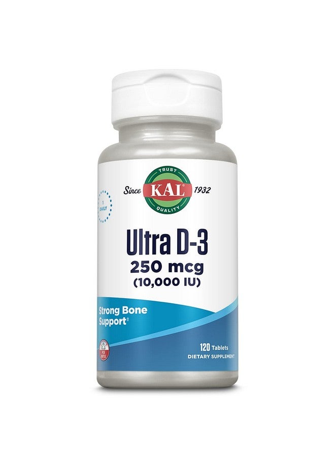 KAL Ultra Vitamin D3 10000 IU 250 mcg, High Potency Vitamin D Tablets, Calcium Absorption, Bone Health and Immune Support Supplement, Rapid Disintegration D-3 ActivTabs, 120 Servings, 120 Tablets - Image 1