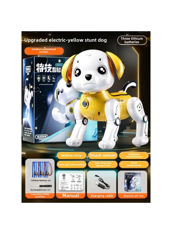 لعبة عيد ميلاد ذكية للكلاب الأليفة من Stunt Pet، جهاز تحكم عن بعد لموسيقى الرقص، لون كهربائي: 【نسخة كهربائية تعمل باللمس】 (المشي فقط) كلب ذكي أصفر - ثلاث بطاريات ليثيوم - Image 1