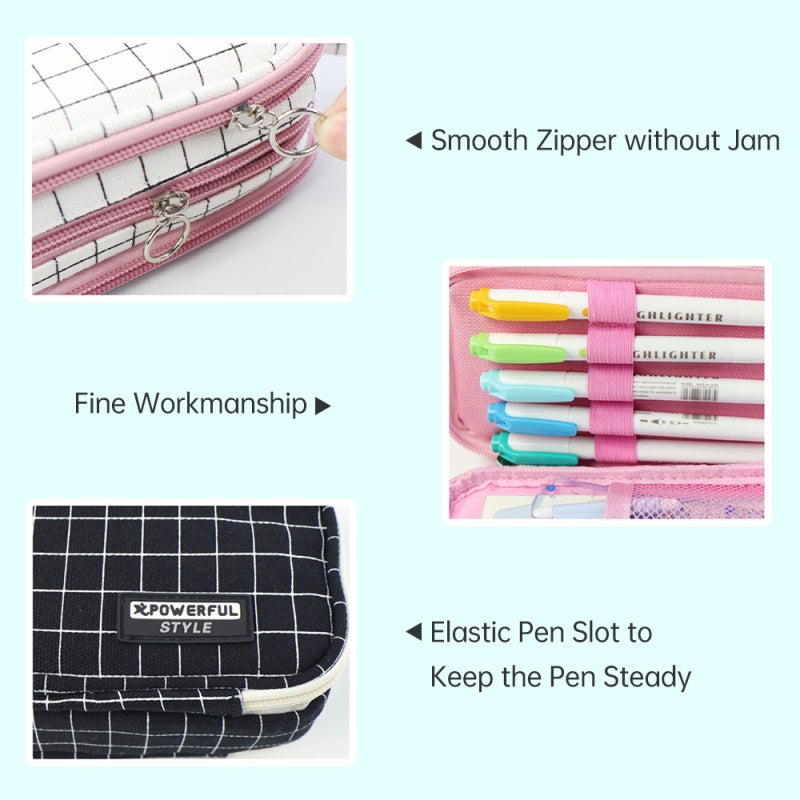 Pink Canvas Pencil Case - Large Capacity 100-Pen Storage, Durable Friction-Resistant Material, Smooth Secure Zipper Pencil Pouch for Students Artists Writers Professionals - Image 5