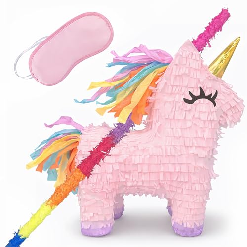 GIFTEXPRESS 16 Pink Unicorn Pinata with 33 Inch Pinata Stick  Blinfold  Mexican Theme Party Decoration for Birthdays Fiestas  Cinco de Mayo Kids Party Favors Easy Fill  Hang Loop - Image 1