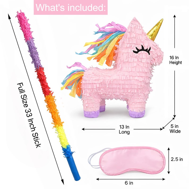 GIFTEXPRESS 16 Pink Unicorn Pinata with 33 Inch Pinata Stick  Blinfold  Mexican Theme Party Decoration for Birthdays Fiestas  Cinco de Mayo Kids Party Favors Easy Fill  Hang Loop - Image 3
