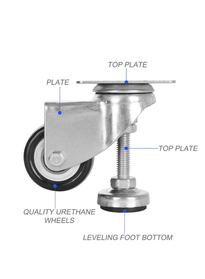 Set of 4 Adjustable Swivel Casters, 50mm Retractable Wheels for Industrial Applications, Ideal for Workbenches and Trolleys, Load Capacity 66kg - Image 3