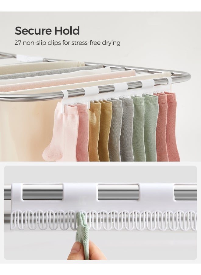SONGMICS 2-Level Clothes Airer, Foldable Clothes Drying Rack, Laundry Rack with Height-Adjustable Wings, Free-Standing Clothes Horse, Indoor Outdoor Use, Bed Linen Clothing, Silver and White - Image 4