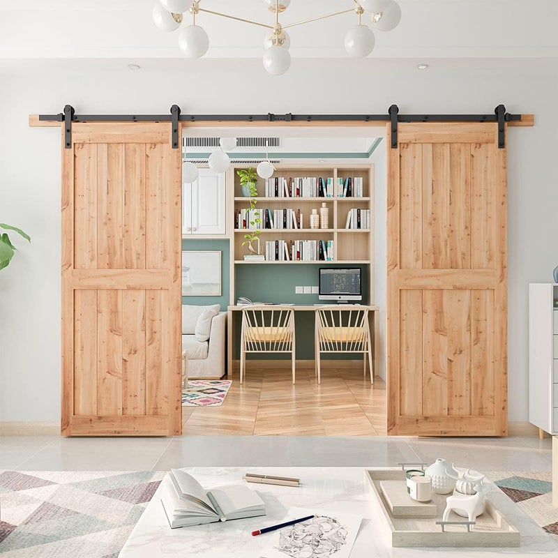 SMARTSTANDARD 11ft Heavy Duty Sturdy Double Sliding Barn Door Hardware Kit -Smoothly and Quietly -Easy to Install -Includes Installation Instruction Fit 33" Wide Door Panel (I Shape Hanger) - Image 5