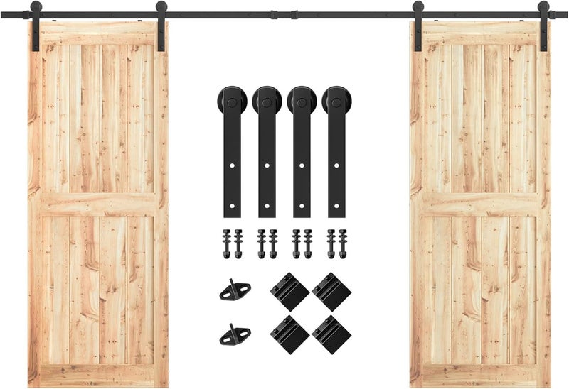 SMARTSTANDARD 11ft Heavy Duty Sturdy Double Sliding Barn Door Hardware Kit -Smoothly and Quietly -Easy to Install -Includes Installation Instruction Fit 33" Wide Door Panel (I Shape Hanger) - Image 1