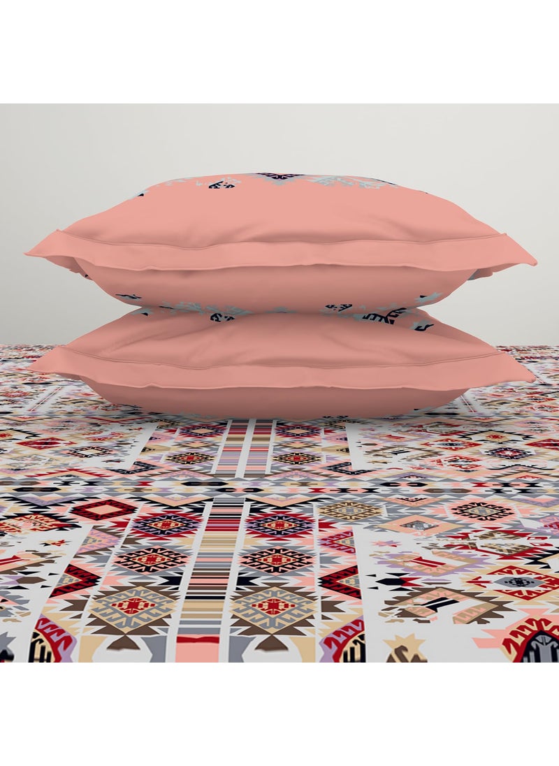 SPACES SPACES 100% Cotton Double Bedsheet with 2 Pillow Covers (Size 108 x 108 inch) | 144 TC Bed Sheet for Double Bed | Breathable Pure Cotton King Size Bedsheet | TRIBALGRID | Geometric RED  - Image 5