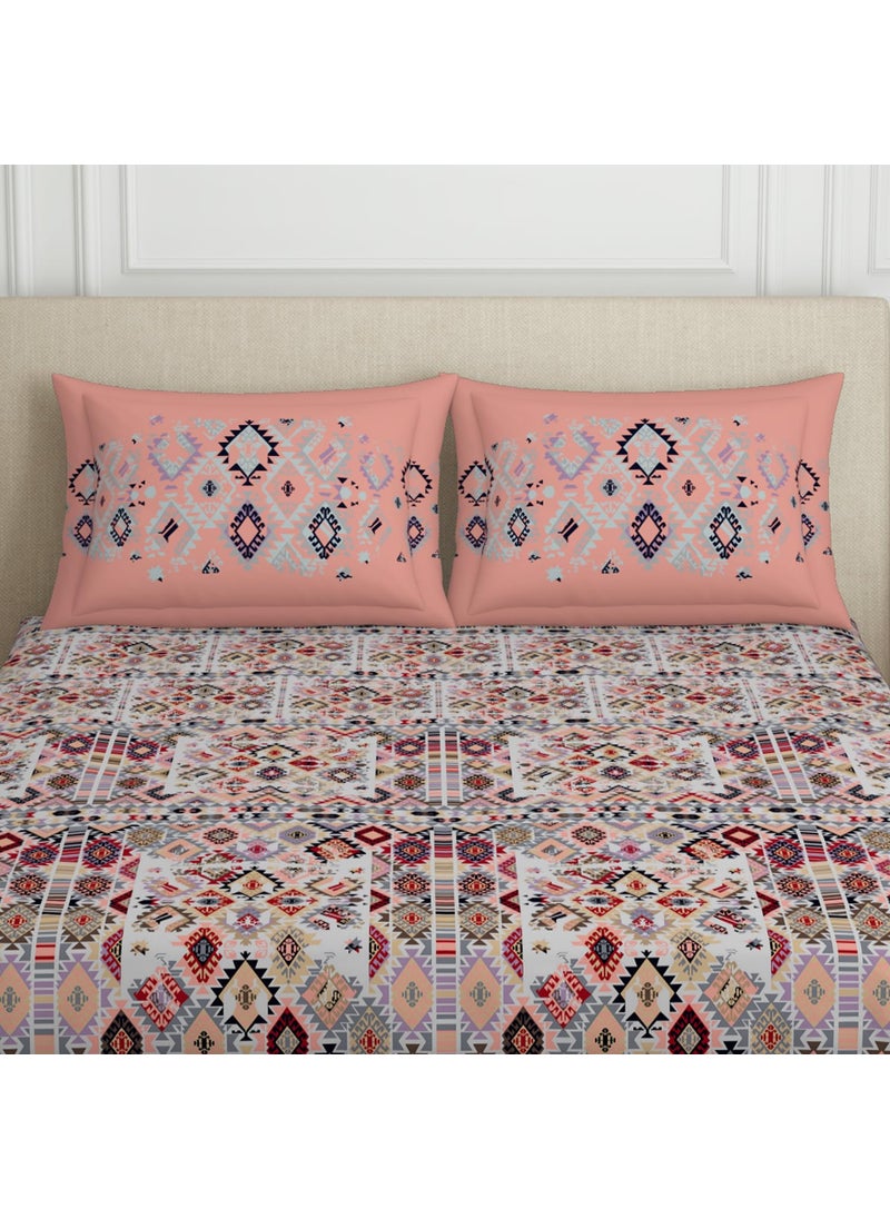 SPACES SPACES 100% Cotton Double Bedsheet with 2 Pillow Covers (Size 108 x 108 inch) | 144 TC Bed Sheet for Double Bed | Breathable Pure Cotton King Size Bedsheet | TRIBALGRID | Geometric RED  - Image 4