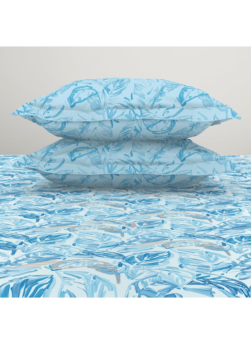 SPACES Spaces 100% Cotton Double Bedsheet with 2 Pillow Covers (Size 88 x 100 inch) | 132 TC Bed Sheet for Double Bed | Breathable Pure Cotton Queen Size Bedsheet | Tropica | Floral Blue  - Image 5