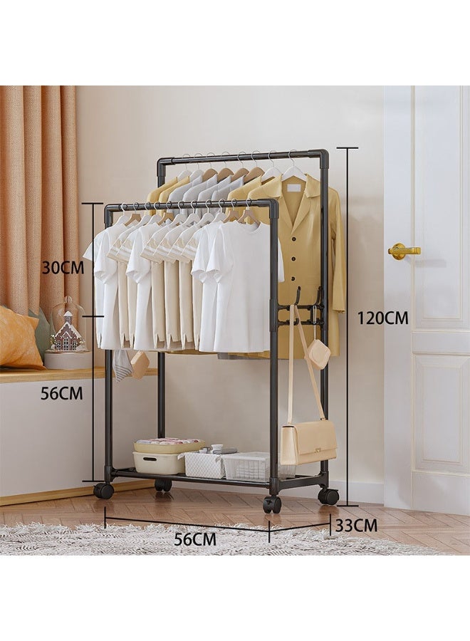 Adjustable Double Rod Clothes Rack with Wheels – Heavy-Duty Metal Garment Organizer, Rolling Clothing Rack for Hanging Clothes, Shoes, and Hats – Portable Wardrobe for Bedroom, Laundry & Living Room - Black - Image 2