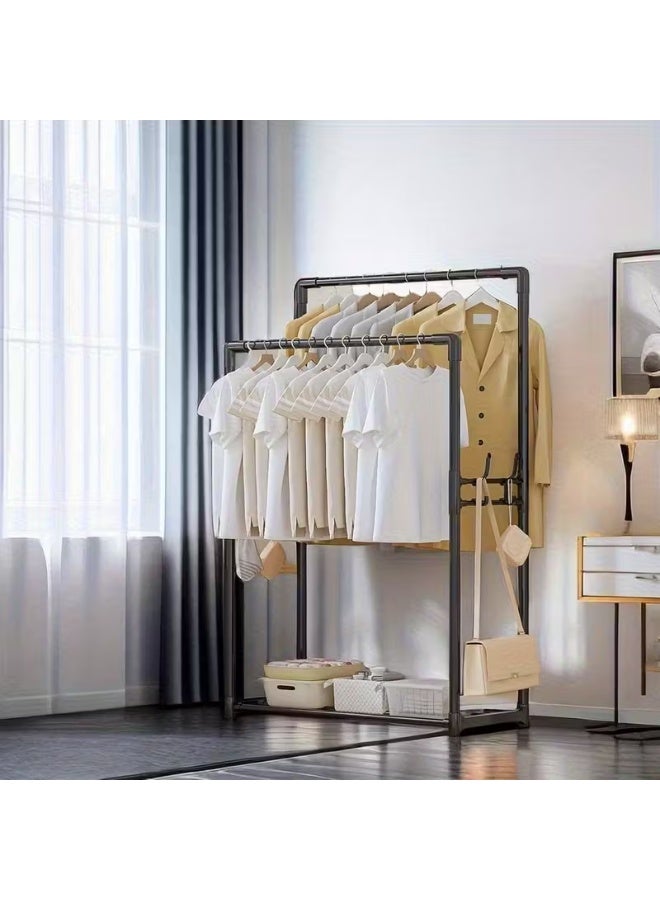 Adjustable Double Rod Clothes Rack with Wheels – Heavy-Duty Metal Garment Organizer, Rolling Clothing Rack for Hanging Clothes, Shoes, and Hats – Portable Wardrobe for Bedroom, Laundry & Living Room - Black - Image 5