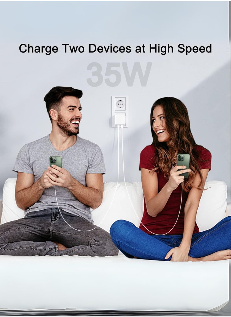 Generic - USB C Plug, 35W Dual USB C Fast Charger Plug Power Adapter for iPhone 15/14/14 Plus/Pro/ 14 Pro Max/ 13/12/ 11/ X/Samsung/Pad/Speaker/AirPods - Image 1