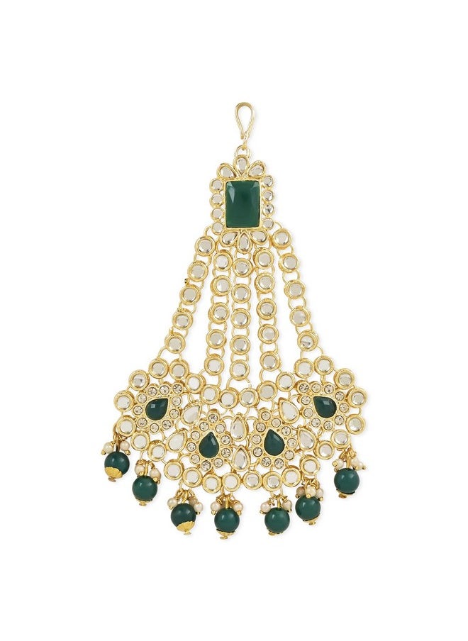I Jewels I Jewels Gold Plated Mughal Beautiful Long Pearl Kundan Jhumar Passa/Jhoomar Maang Tikka for Women (T2047G)  - Image 1