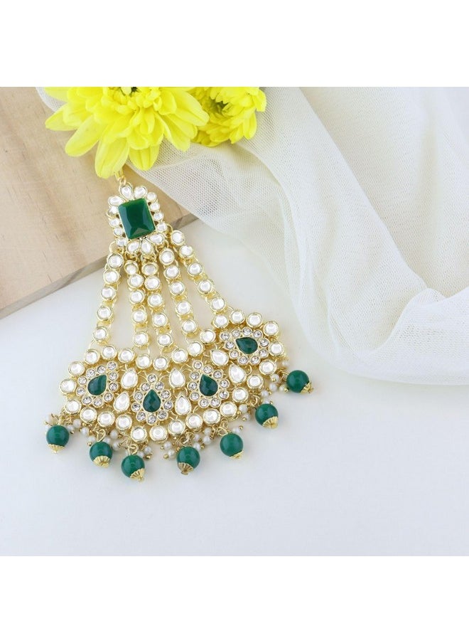 I Jewels I Jewels Gold Plated Mughal Beautiful Long Pearl Kundan Jhumar Passa/Jhoomar Maang Tikka for Women (T2047G)  - Image 2