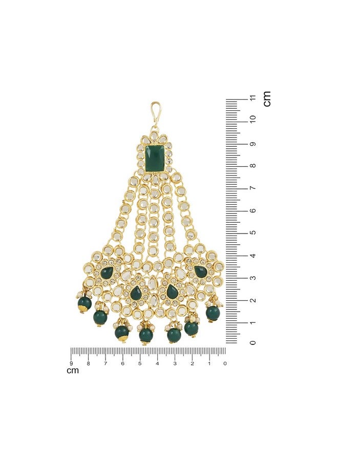 I Jewels I Jewels Gold Plated Mughal Beautiful Long Pearl Kundan Jhumar Passa/Jhoomar Maang Tikka for Women (T2047G)  - Image 3