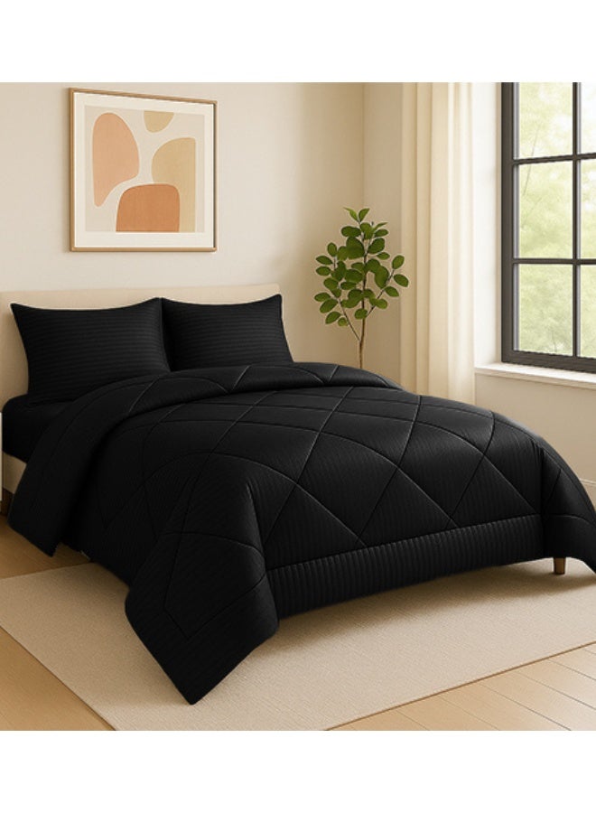 snooze Winter hotel quilt jackared striped, Black - Image 1