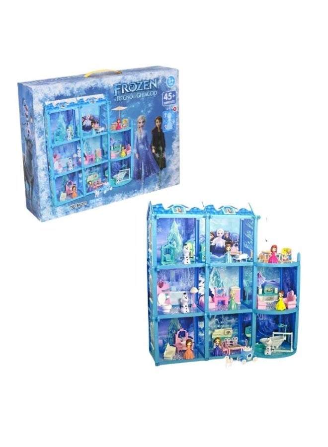 ديزني فروزن مجموعة ألعاب بيت الدمى الكبير بطابع "فروزن" (Frozen) مع أضواء ودمى - مجموعة تركيب ذاتي للأطفال - Image 2