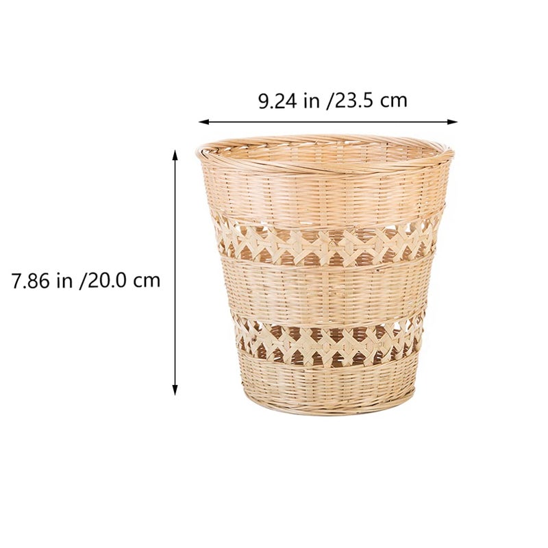 woobles Bamboo Woven Wastebasket Round Trash Can Wicker Waste Basket Garbage Container Bin for Bathrooms Kitchens Home Offices (Wood Color) - Image 3