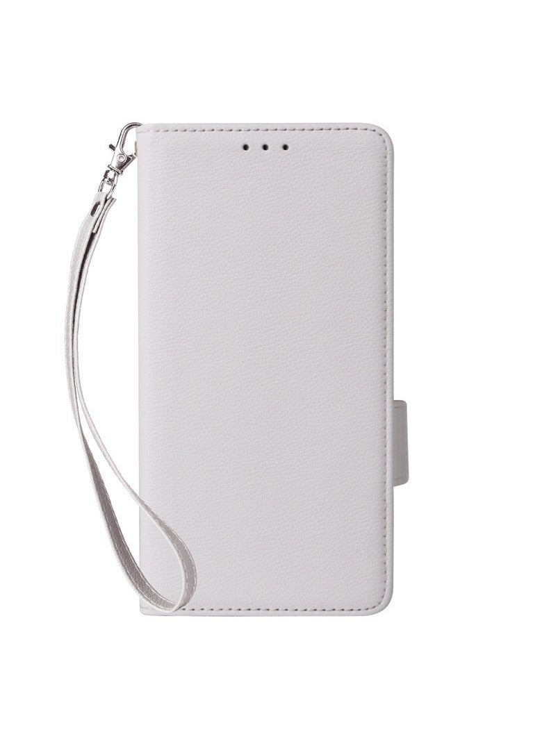 عام غطاء جلد بفتح جانبي لـ VIVO V60 Lite 4G/5G - بملمس شبيه بثمرة الليتشي، مع حامل حبل وحامل بطاقات، غطاء واقي كامل التغطية مضاد للصدمات