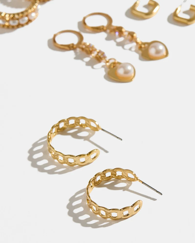 REDTAG Women Gold Embellished Earrings Set (6 Pairs)