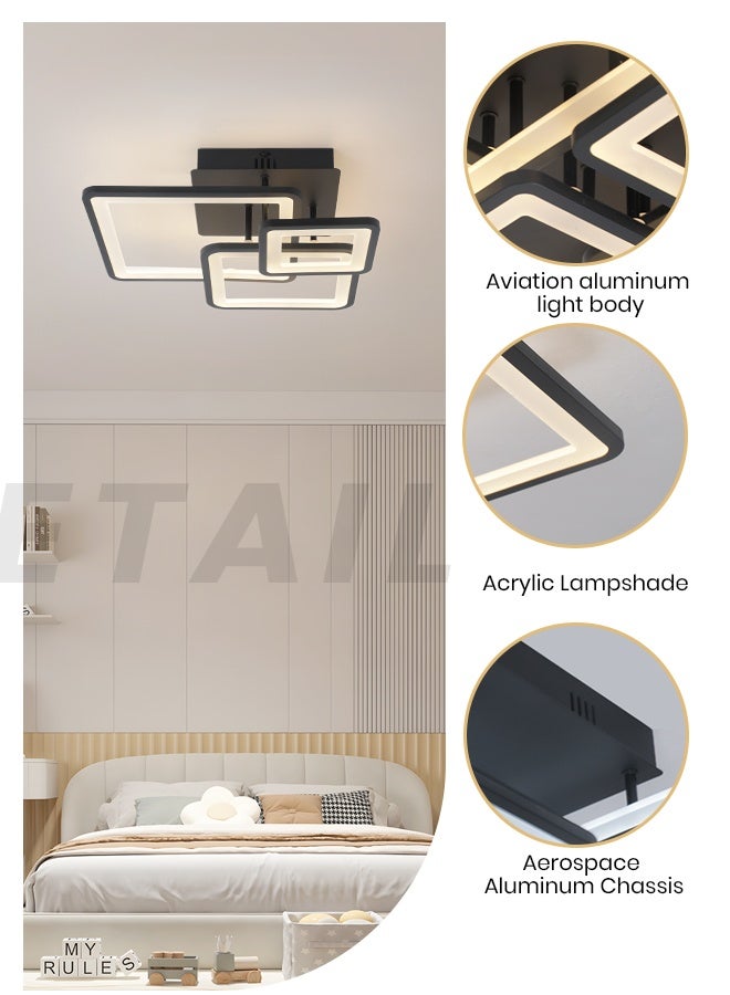 YATAI LIGHTING 3-Square Ring Black  LED Ceiling Light, 57W Dimmable Modern Fixture with Remote Control, Adjustable 3000K–6000K Color, Built-In LEDs, for Bedroom, Dining Room, Living Room - Image 4