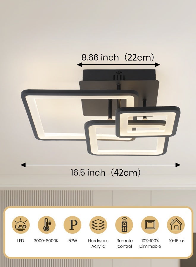 YATAI LIGHTING 3-Square Ring Black  LED Ceiling Light, 57W Dimmable Modern Fixture with Remote Control, Adjustable 3000K–6000K Color, Built-In LEDs, for Bedroom, Dining Room, Living Room - Image 3