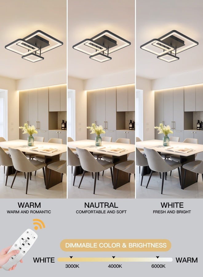 YATAI LIGHTING 3-Square Ring Black  LED Ceiling Light, 57W Dimmable Modern Fixture with Remote Control, Adjustable 3000K–6000K Color, Built-In LEDs, for Bedroom, Dining Room, Living Room - Image 2