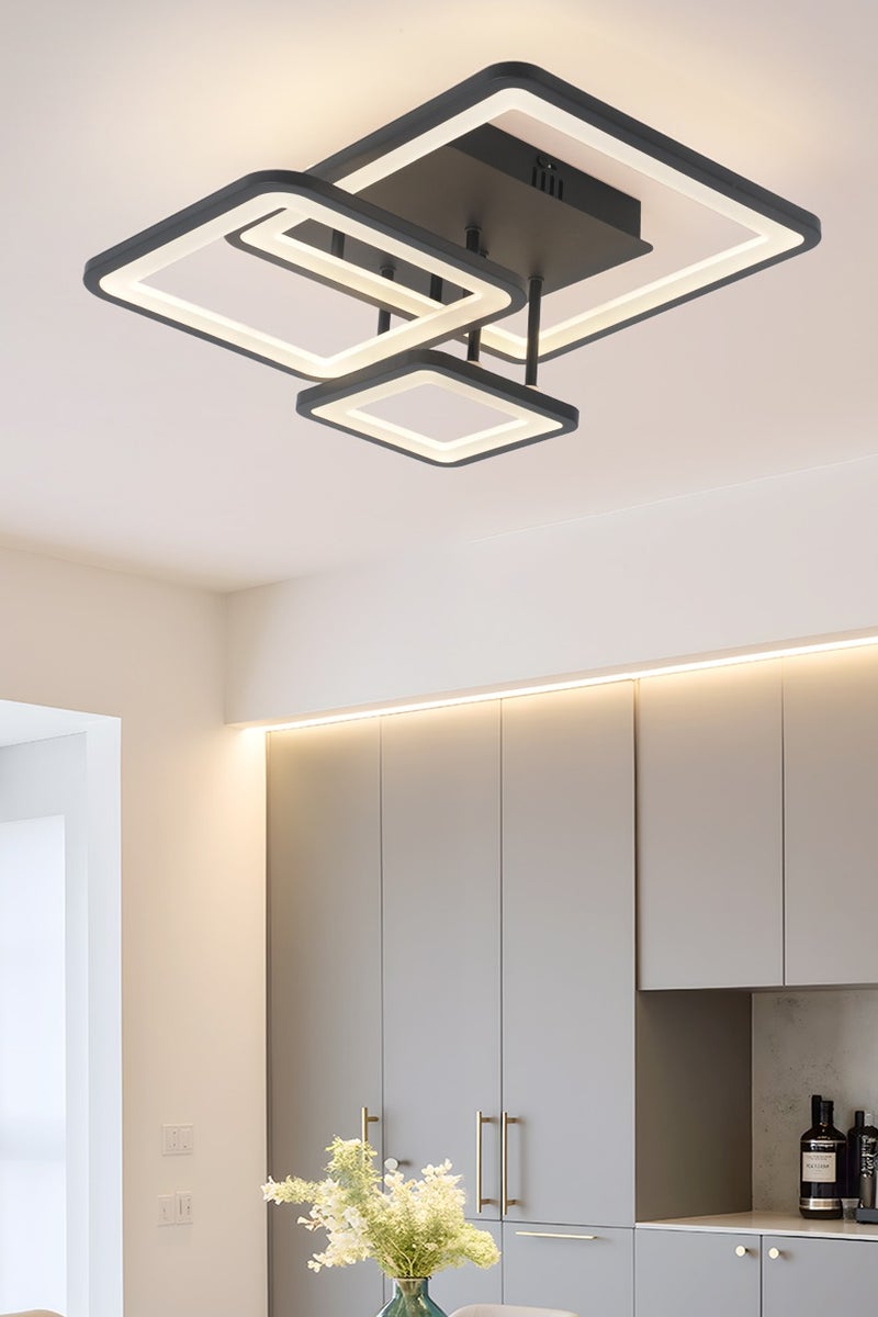 YATAI LIGHTING 3-Square Ring Black  LED Ceiling Light, 57W Dimmable Modern Fixture with Remote Control, Adjustable 3000K–6000K Color, Built-In LEDs, for Bedroom, Dining Room, Living Room - Image 1